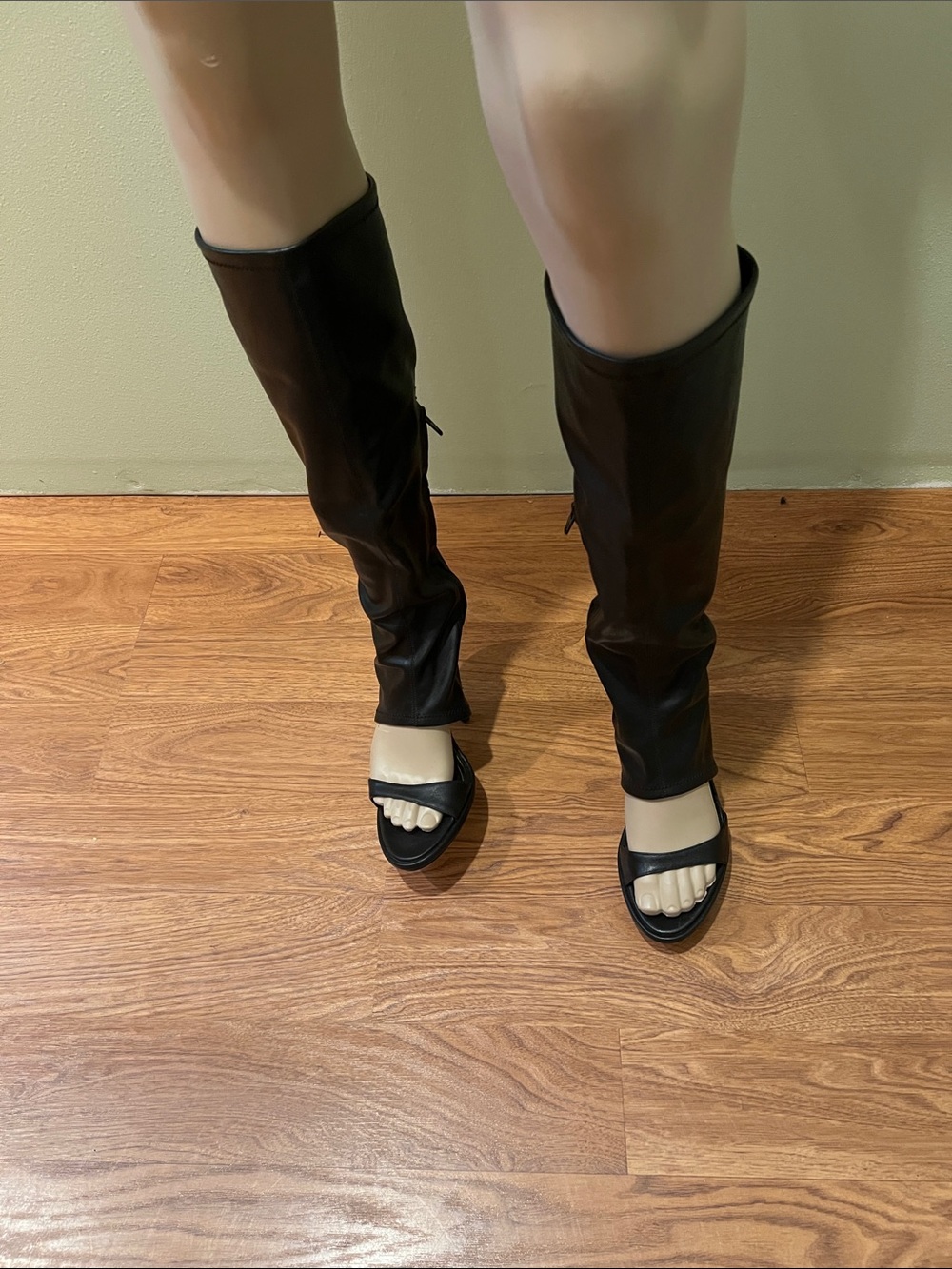 Women's Black Open-Toe Knee-High Sandal Boots Size 38